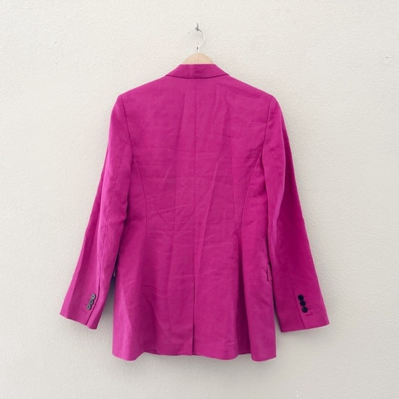 Vince Linen Blazer Jacket Double Breasted Tailor Pink Fuchsia Classic Preppy 8 - Picture 5 of 14